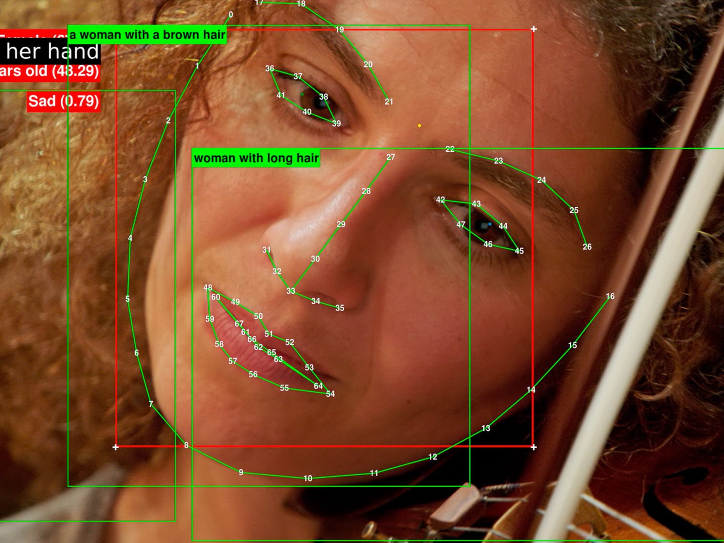 Close-up of a woman’s face overlaid with digital reference points, featured for a Trevor Paglen workshop.
